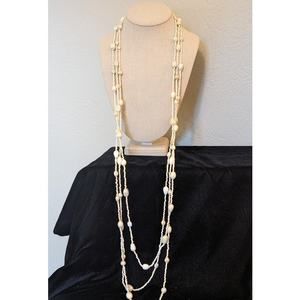 Three Cream Glass Pearlescent Beads with Seed Beads Different Length Necklaces